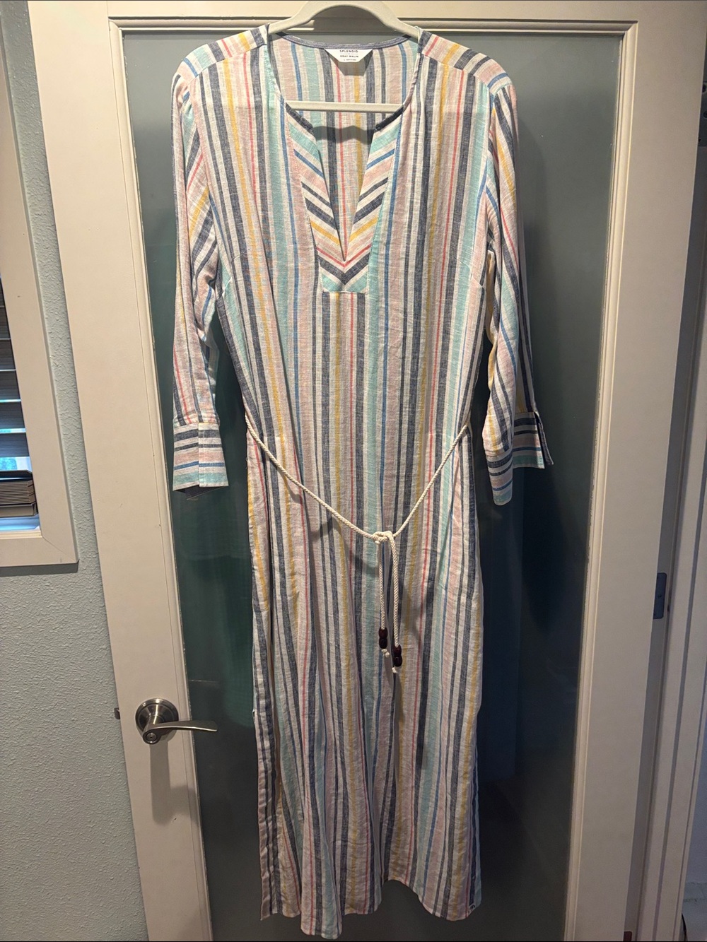 Splendid x Grey Malin Striped Long Maxi Coverup with Rope Tie